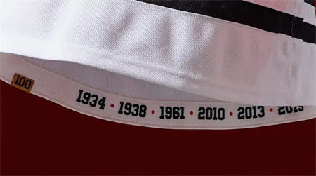 Chicago Blackhawks 100th Anniversary jersey inside hem stanley cups