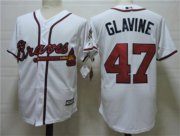 Men's Atlanta Braves #47 Tom Glavine White 1995 World Series Throwback Cool Base Jersey
