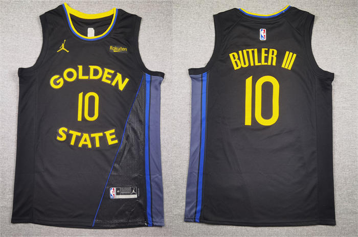 Mens Golden State Warriors #10 Jimmy Butler III 2024-25 Black Statement Edition Swingman Jersey
