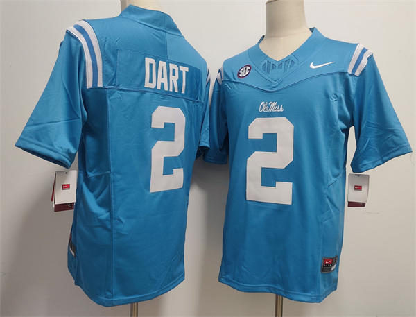 Mens Ole Miss Rebels #2 Jaxson Dart Light Blue F.U.S.E. Limited Football Game Jersey