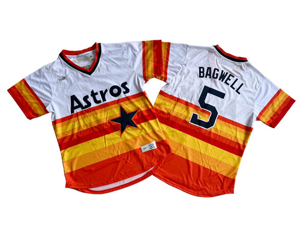 Men's Houston Astros Retired Player #5 Jeff Bagwell Nike White Orange Cooperstown Collection Jersey