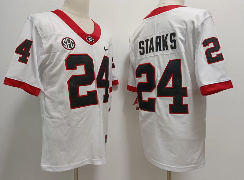 Mens Georgia Bulldogs #24 Malaki Starks College Football Game Jersey White