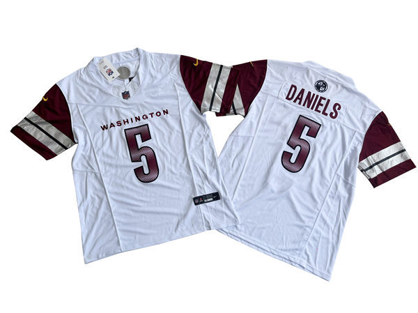 Mens Washington Commanders #5 Jayden Daniels Nike White Away Vapor Limited Jersey