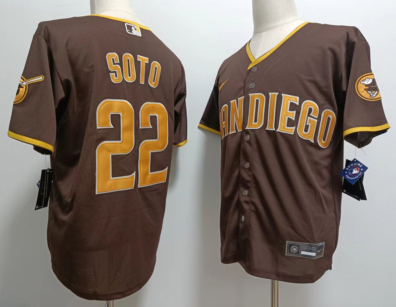 Mens San Diego Padres #22 Juan Soto Brown Road CoolBase Jersey