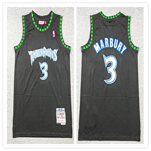 Mens Minnesota Timberwolves #3 Stephon Marbury Black Mitchell & Ness 1997-98 Hardwood Classics Jersey