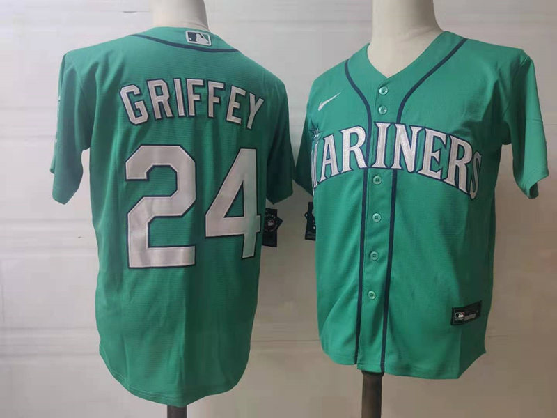 Men's Seattle Mariners Retired Player #24 Ken Griffey Jr. Nike Auqa Cool Base Jersey
