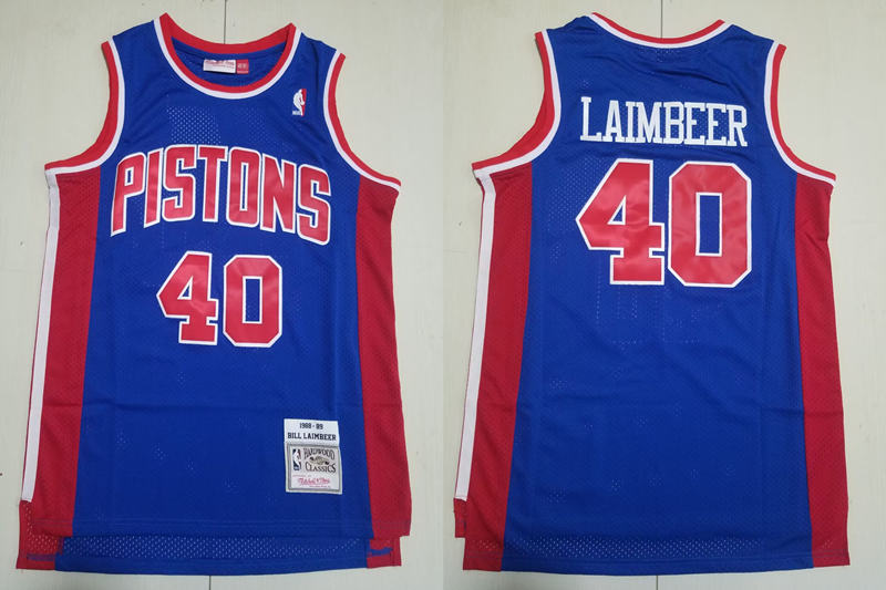 Mens Detroit Pistons #40 Bill Laimbeer Mitchell & Ness Blue 1988-89 Hardwood Classics Swingman Jersey