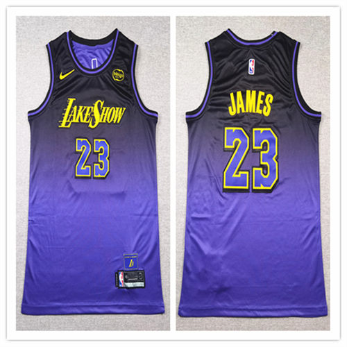 Mens Los Angeles Lakers #23 LeBron James 2024-25 Purple City Edition Jersey