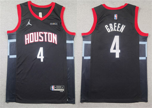 Mens Houston Rockets #4 Jalen Green Black Diamond Badge 2021-22 Statement Edition Swingman Jersey