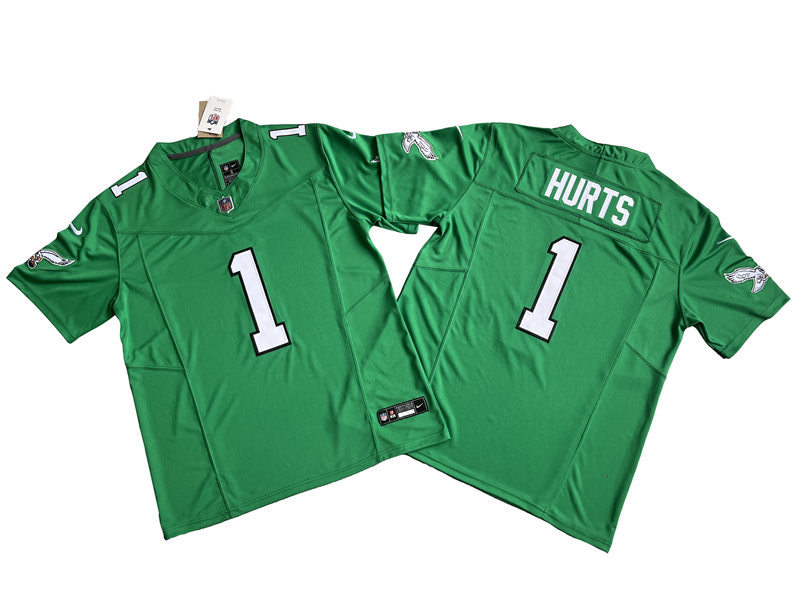 Mens Philadelphia Eagles #1 Jalen Hurts 2023 Kelly Green 1996 Retro Nike Vapor F.U.S.E. Limited Jersey