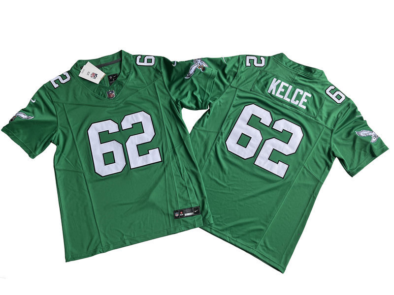 Mens Philadelphia Eagles #62 Jason Kelce 2023 Kelly Green 1996 Retro ...