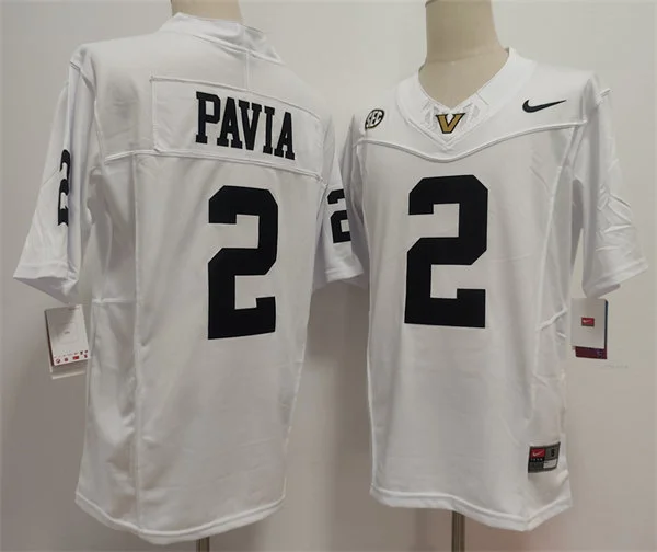 Mens Vanderbilt Commodores #2 Diego Pavia White Black  Football Jersey