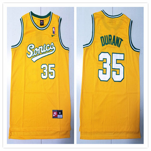 Men's Seattle Supersonics #35 Kevin Durant 2003-04 Yellow Swingman Jersey