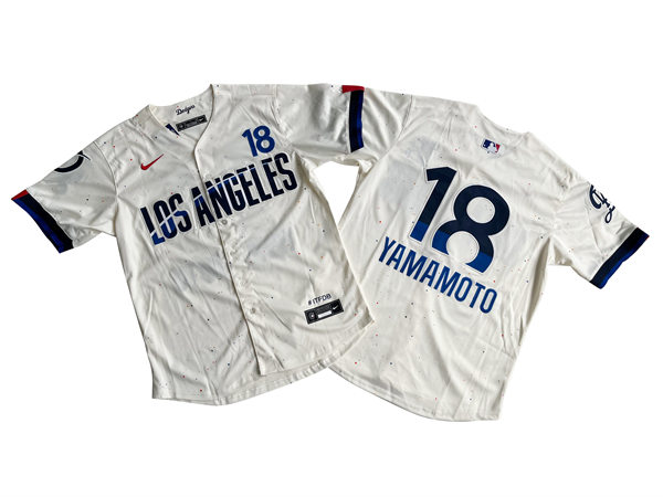 Mens Los Angeles Dodgers #18 Yoshinobu Yamamoto 2024 City Connect Limited Player Jersey - Cream