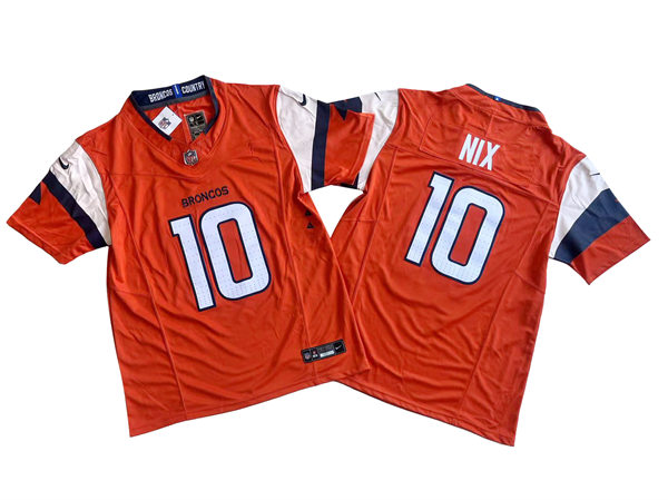 Mens Denver Broncos #10 Bo Nix Nike Orange Vapor F.U.S.E. Limited Jersey