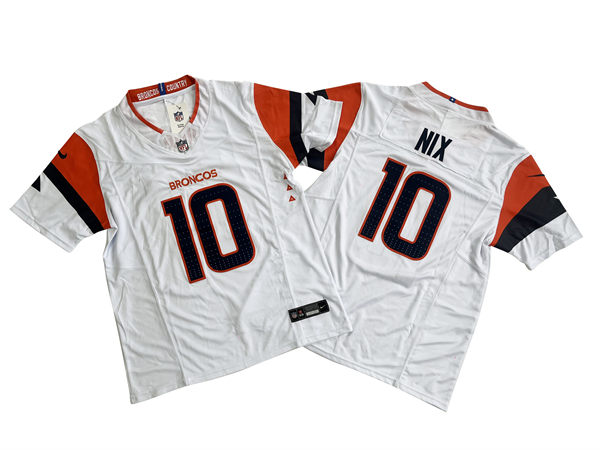 Mens Denver Broncos #10 Bo Nix Nike White Vapor F.U.S.E. Limited Jersey
