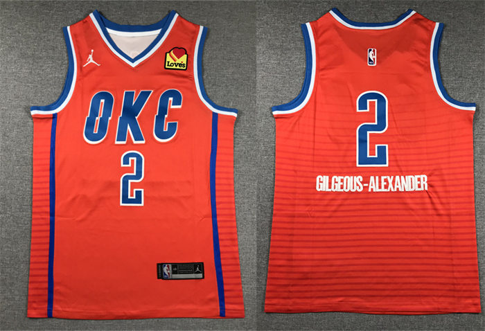 Mens Oklahoma City Thunder #2 Shai Gilgeous-Alexander Orange Statement Edition Jersey