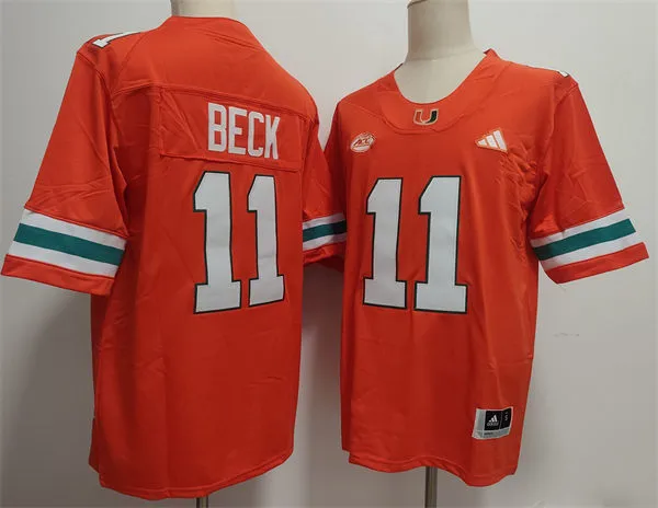 Mens Miami Hurricanes #11 Carson Beck 2025 Orange Football Game Jersey