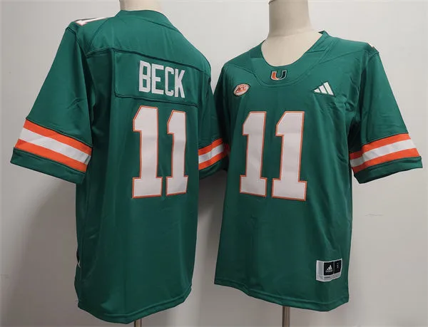 Mens Miami Hurricanes #11 Carson Beck 2025 Green Football Game Jersey