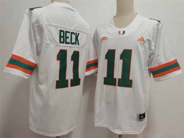 Mens Miami Hurricanes #11 Carson Beck 2025 White Football Game Jersey