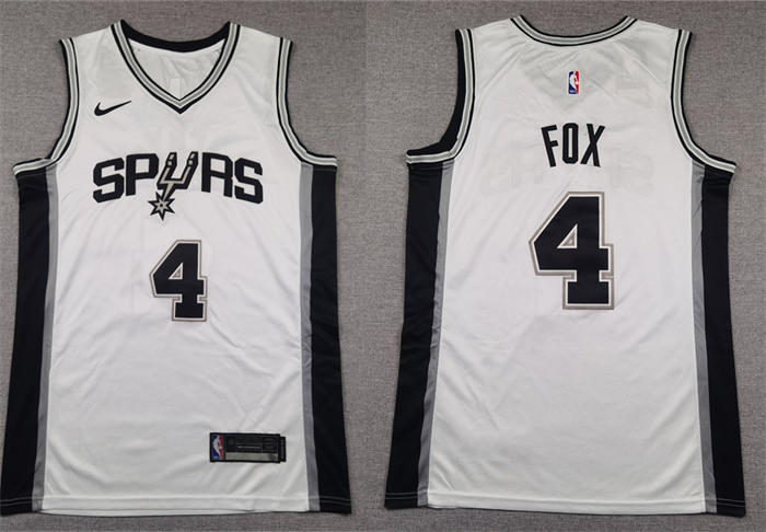 Mens San Antonio Spurs #4 De'Aaron Fox White Association Edition Jersey