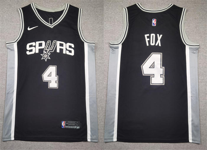 Mens San Antonio Spurs #4 De'Aaron Fox Black Icon Edition Swingman Jersey
