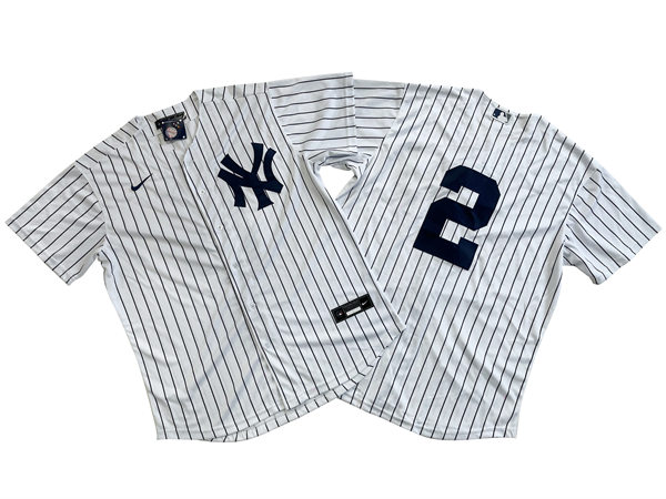 Mens New York Yankees #2 Derek Jeter Jeter Nike White Cool Base Baseball Jersey