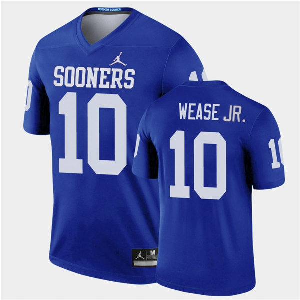 Mens Oklahoma Sooners #10 Theo Wease Blue Jordan Legend College Football Jersey