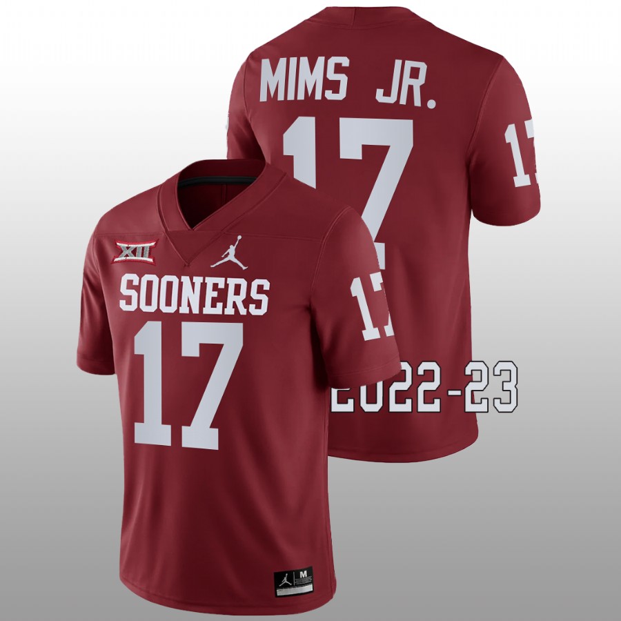 Mens Oklahoma Sooners #17 Marvin Mims Jr. Crimson Jordan College Football Game Jersey
