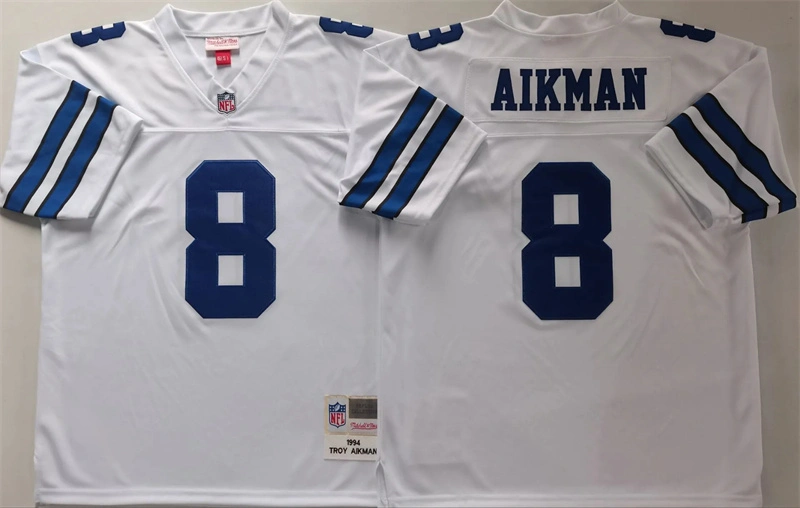 Mens Dallas Cowboys #8 Troy Aikman White 1994 Throwback Jersey