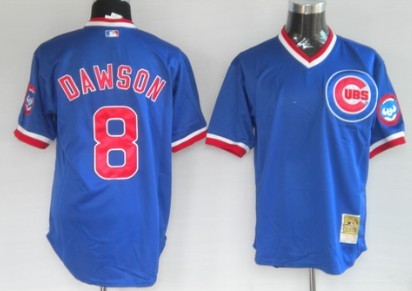 Men's Chicago Cubs #8 Andre Dawson Blue Pullover Throwback Jersey