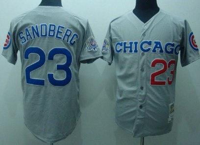 Men's Chicago Cubs #23 Ryne Sandberg 1990 Gray Throwback Jersey