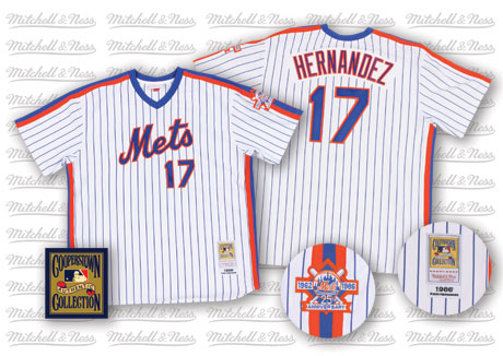 Men's New York Mets #17 Keith Hernandez 1986 White Pullov Throwback Jersey