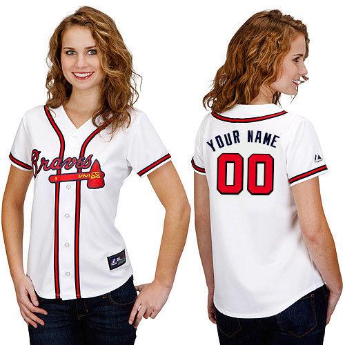 Women's Atlanta Braves Personalized Home White Jersey by Majestic Athletic