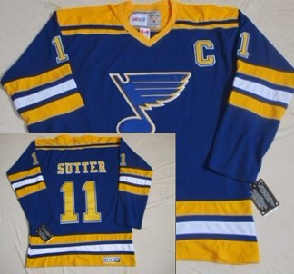 Men's St.Louis Blues #11 Brian Sutter Blue 1980 CCM Vintage Throwback Away NHL Hockey Jersey