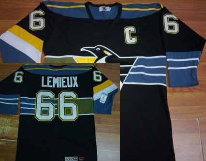 Men's Pittsburgh Penguins #66 Mario Lemieux Black With Blue CCM Throwback Jersey
