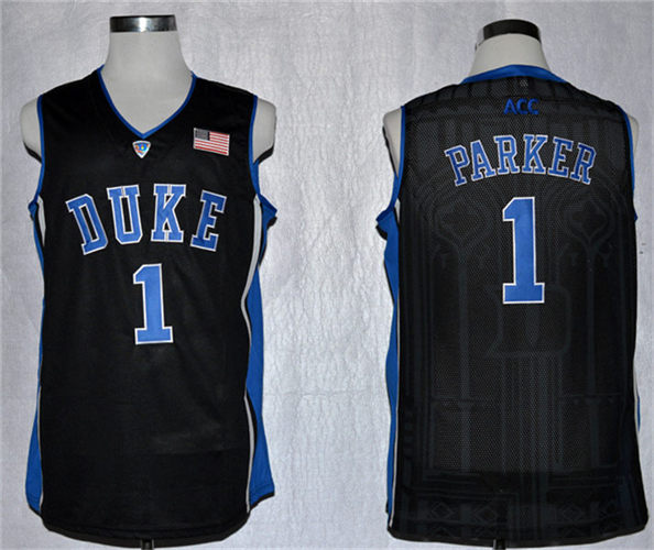 Men's Duke Blue Devils #1 Jabari Parker  ACC Patch NCAA Authentic Basketball Performance Jersey - Black