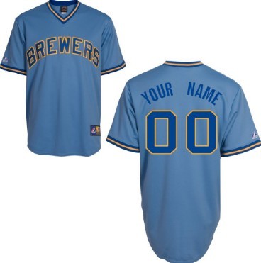 Mens Milwaukee Brewers Customized Light Blue Throwback Jersey
