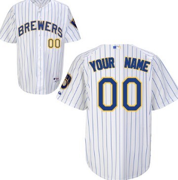 Mens Milwaukee Brewers Customized White Pinstripe Jersey