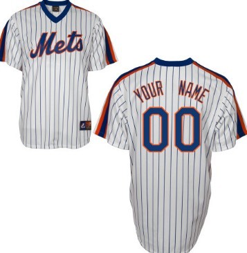 Mens New York Mets Customized White Pinstripe Pullover Cooperstown  Jersey