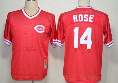 Mens Cincinnati Reds  Jersey #14 Pete Rose Mesh Batting Practice Red Throwback