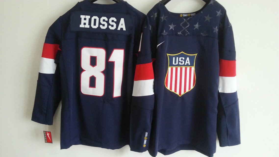 Men's USA #81 Marian Hossa 2014 Olympics Hockey Blue Jersey