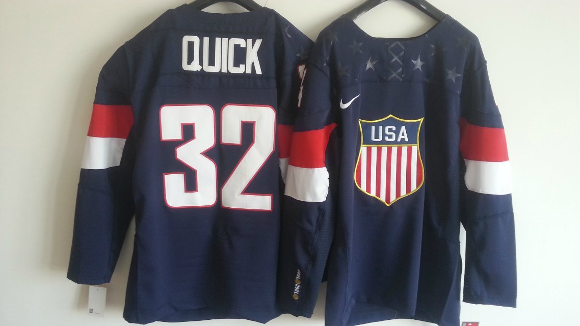 Men's USA  #32 Jonathan Quick 2014 Olympics Hockey Blue Jersey