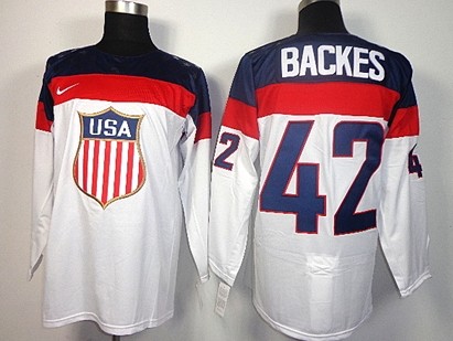 Men's USA #42 David Backes White 2014 Olympics Hockey Jersey