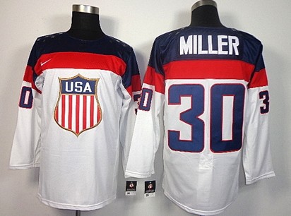 Men's USA #30 Ryan Miller White 2014 Olympics Hockey Jersey