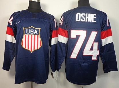 Men's USA #74 T.J. Oshie Navy Blue 2014 Olympics Hockey Jersey