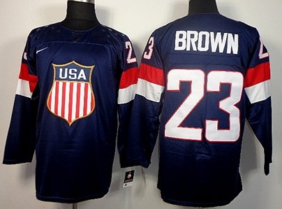 Men's USA #23 Dustin Brown Navy Blue 2014 Olympics Hockey Jersey