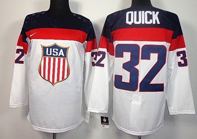 Men's USA #32 Jonathan Quick White 2014 Olympics Hockey Jersey