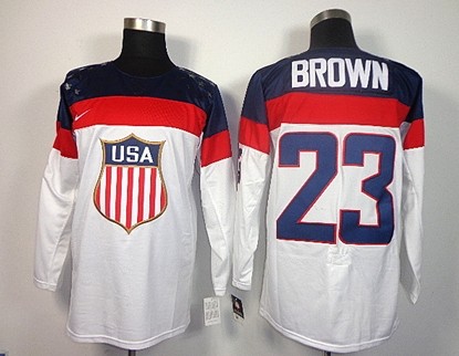 Men's USA #23 Dustin Brown White 2014 Olympics Hockey Jersey