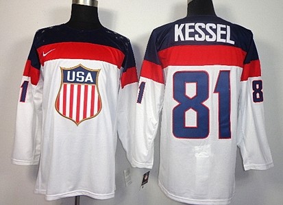 Men's USA #81 Phil Kessel White 2014 Olympics Hockey Jersey